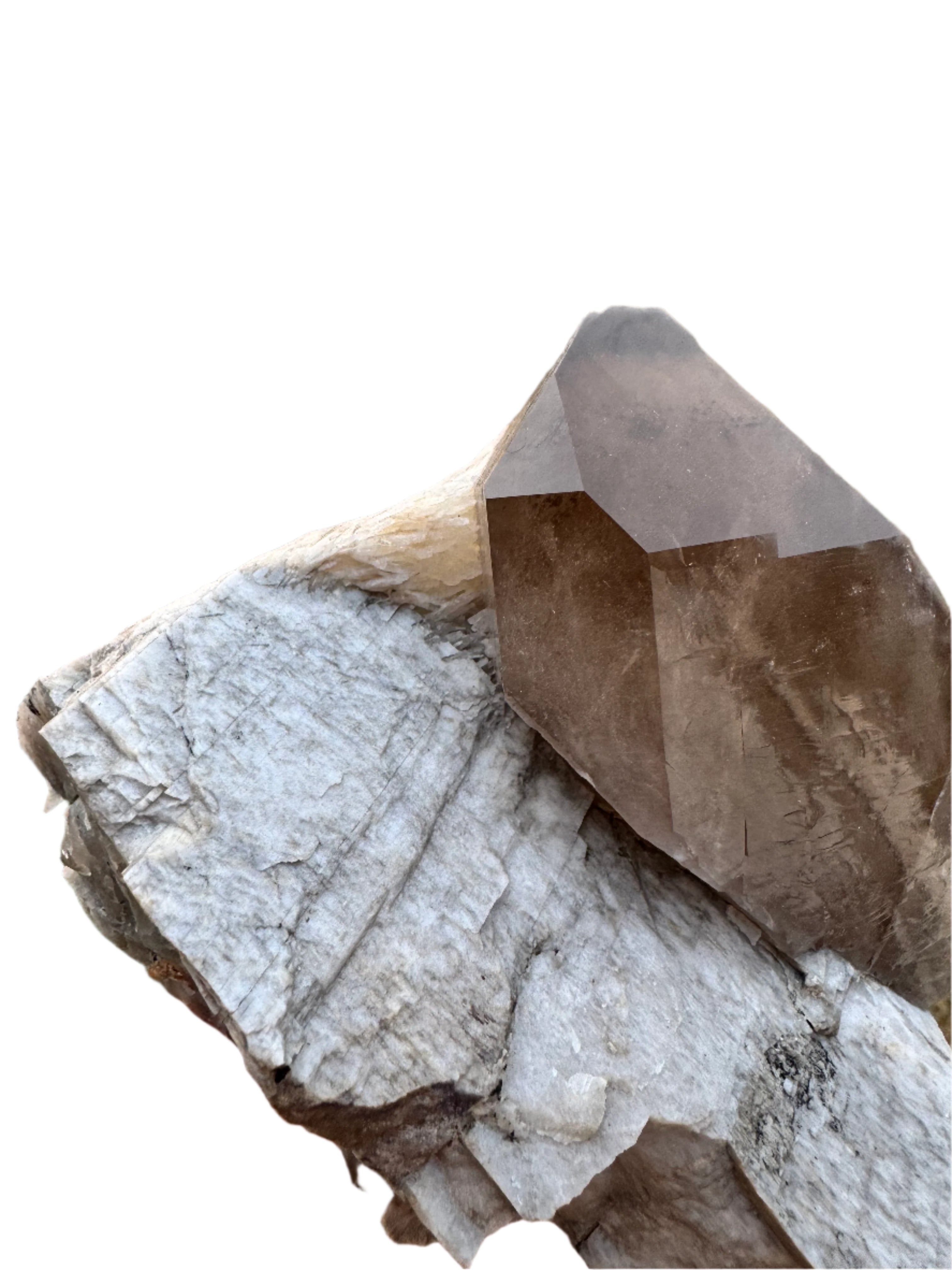 Large Smoky Quartz on Feldspar with Clevelandite