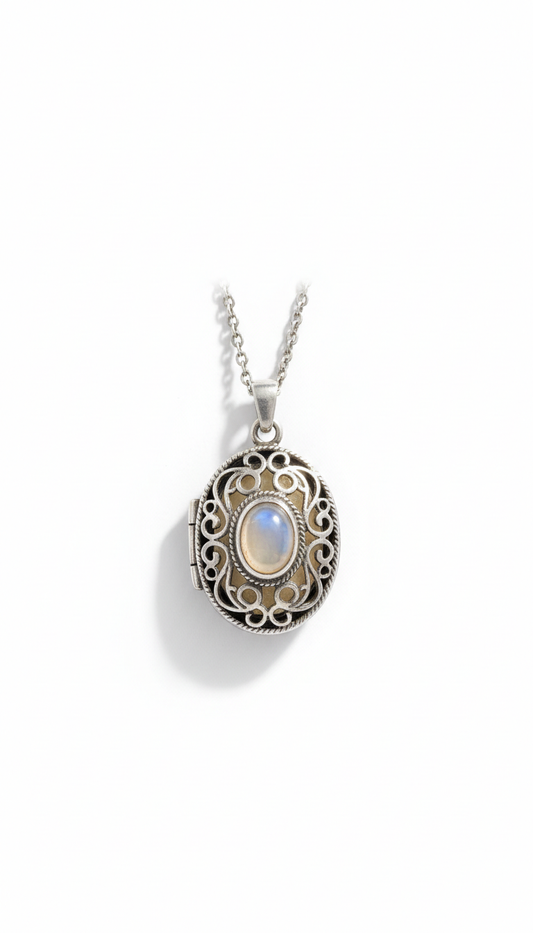 Vintage-inspired silver locket necklace